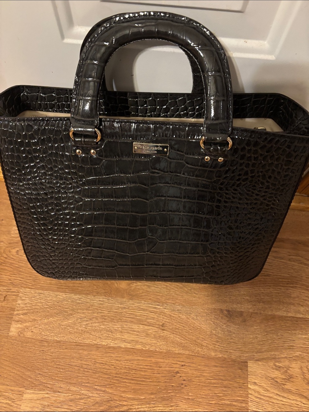 kate spade Black Croc-Embossed Structured Laptop Tote